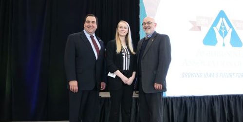 (pictured left to right: Dean Daniel Robison, Iowa Seed Scholarship Recipient Rachel Nordhoff, and Dr. Tom Brumm, ISU ABE)